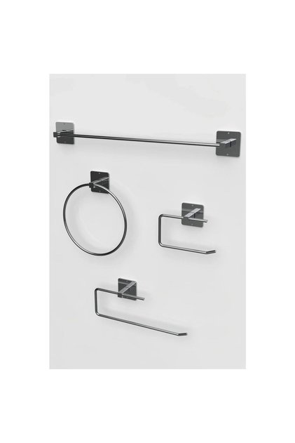 Silver Chrome Roll and Round Towel Holder - Wc Paper Holder and Long Towel Holder Set of 4