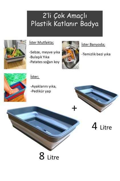 2-Piece Magic Folding Basin Basin Bucket Accordion Foldable Rectangular 8L and 4L