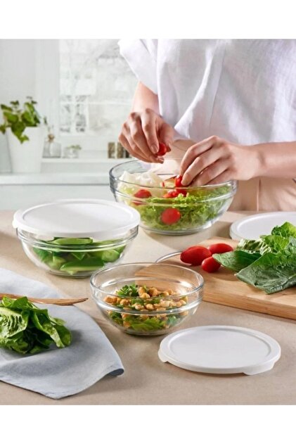 Paşabahçe Cam Chefs 3lü Kase Saklama Kabı Beyaz Kapak Veya Mavi