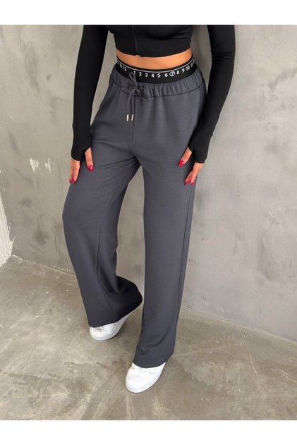 Women's Modal Fabric Wide Cut Bol Cuff Tracksuit Double Pocket Waist Detail