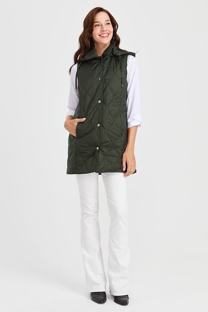 Women's Hooded Quilted Vest Green