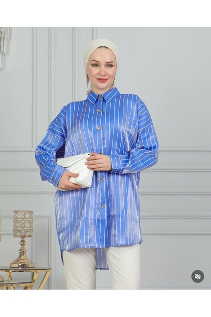 Women's Striped Jacquard Long Sleeve Hijab Shirt