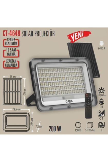 Cata CT-4649 200W Solar Led Projektör Gri - Fiyatı, Yorumları