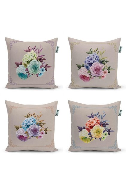 Set of 4 Colorful Flower Pattern 3D Digital Printed Decorative Throw Pillow Covers
