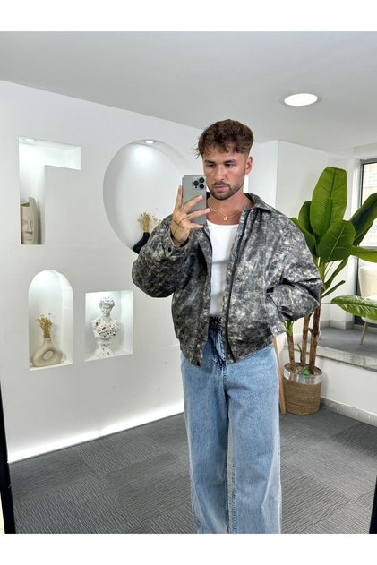 Smoke Washed Bomber Leather Jacket