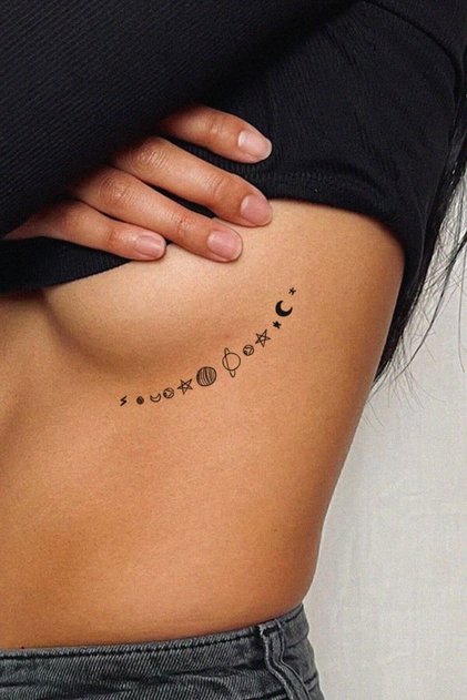 Ay Yıldız Gezegen Göğüs Altı Geçici Dövme Tattoo