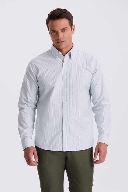 Green 100% Cotton Button Collar Comfort Fit Shirt