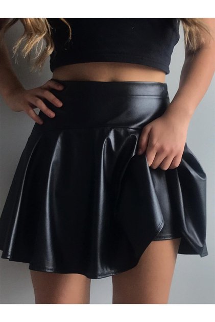 Women's Black Leather Mini Shorts Skirt