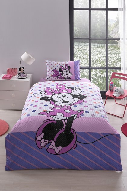 Minnie Mouse Trend, un singur cearșaf de pat elastic, cu licență Disney, matlasat pentru copii