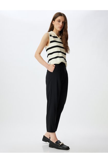 High Waist Fabric Trousers Mom Fit with Pockets