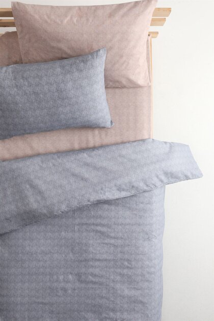 Basic Cotton Single Duvet Cover Set with Elastic Sheets - Gray - Mink