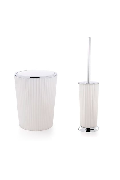 Nely 2'li Banyo Seti Çöp Kovası + Tuvalet Fırçası - Beyaz