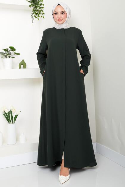 Ferace Nihan cu mâneci cu piatră kaki HM2485