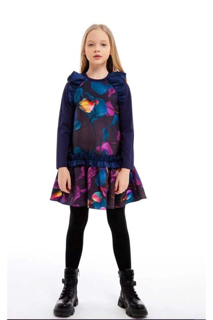 04-12 Years Girl's Multicolored My Flowers Dress