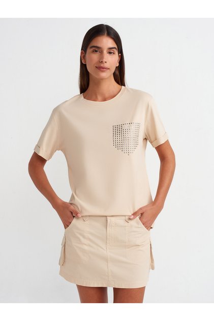 30828 Jewelled T-shirt-Light Beige