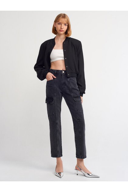 71366 Cargo-Jeanshose mit Frontbesatz – Schwarz
