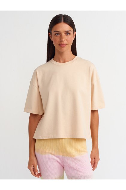 31017 Short Sleeve Cotton T-Shirt-Light Beige