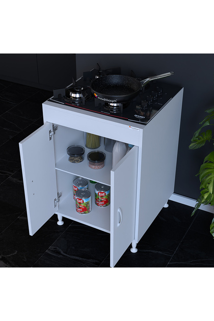 ELİT 60 cm Gömme Ocak Uyumlu 2 Kapaklı Mutfak Dolabı - Seyyar Raflı Alt Modül (60x85x56)cm
