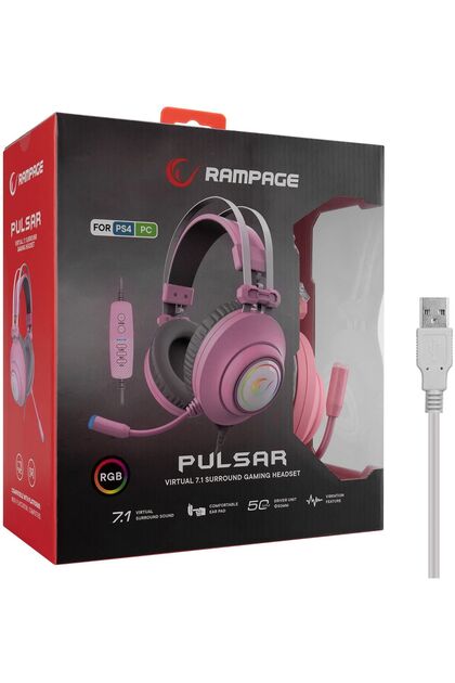 Rampage Rm-k1 Pulsar Pembe Usb 7.1 Surround Titreşim Rgb Işık