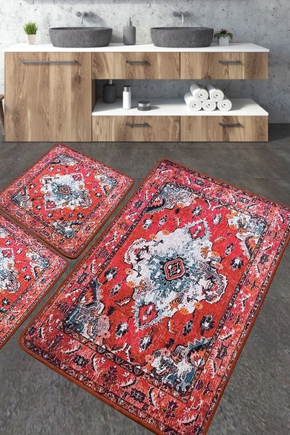 Authentic Bathroom Rug Set of 3 Bathroom Rug Mat Washable Non-Slip