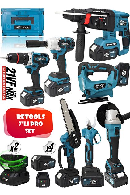 RETOOLS 7 MAKİNELİ PROFESYONEL SET: KÖMÜRSÜZ, SU GEÇİRMEZ VE GÜÇLÜ