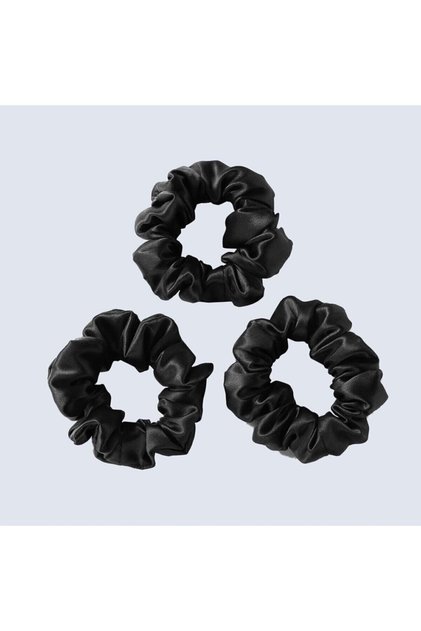 100% Silk Textured Satin Large Size Diamond Buckle Set of 3 Elastic Hair Bands Black Color