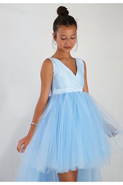2021 NSM LFE quality of life Baby Blue Girl's Dress - Short Front, Back  Long Wrap, Birthday and Graduation Party Ball Skirt- Trendyol