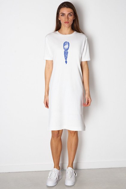 Knitted Hair White Short Sleeve Above Knee Mid Length Combed Cotton Dress