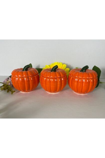 3 Pieces Small Size Pumpkin Storage, Honey Pumpkin Spice Bowl, Sugar Bowl 10x10 Cm