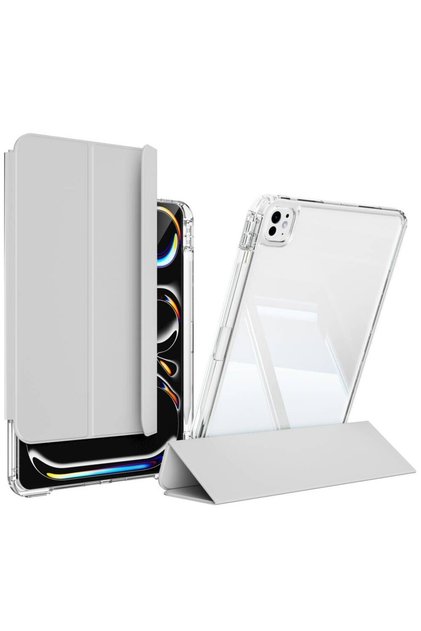 Apple iPad Pro 13 inç M4 2024 Uyumlu Kılıf Pen Charge Şeffaf Kalem Bölmeli Case A2925 A2926 A3007