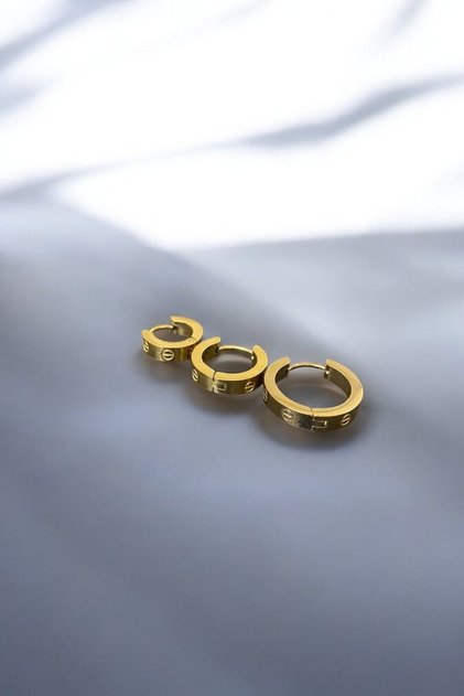 Gold Colored 3-Piece Steel Earrings