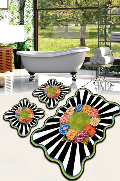Loan 3-Piece Bathroom Rug Set, Toilet Mat, Washable