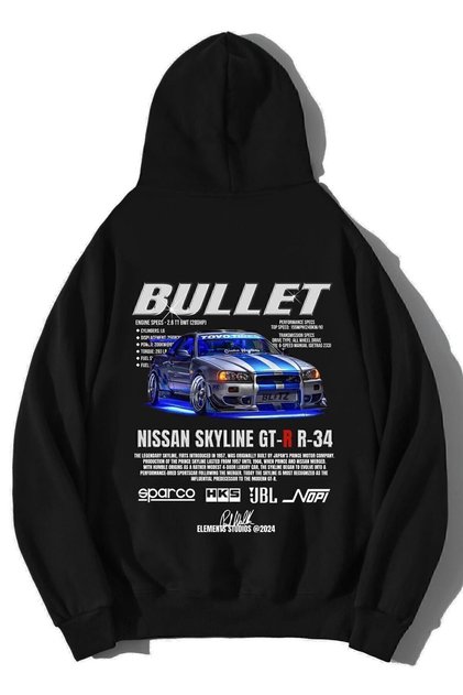 Unisex oversize mikina s kapucňou Nissan Skyline GT-R R-34 Bullet