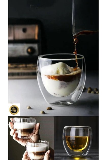 Çift Cidarlı Şeffaf Espresso Cam Bardak 250 ml 1 Adet 250ml Ofis Ev Kahve