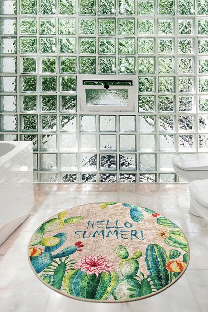 Hello Summer Diameter 100 cm Bathroom Rug, Doormat