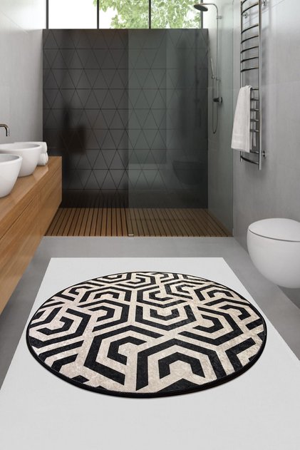 Line Djt Diameter 100 cm Bathroom Carpet Washable, Non-Slip Base