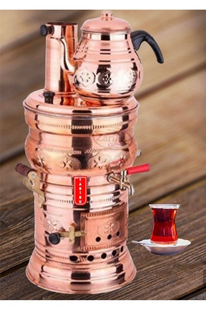 Bakır Semaver Odunlu Kömürlü Bakır Semaver 4lt Kazan 1litre Demlikli