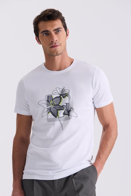 Beyaz Slim Fit Bisiklet Yaka T-Shirt