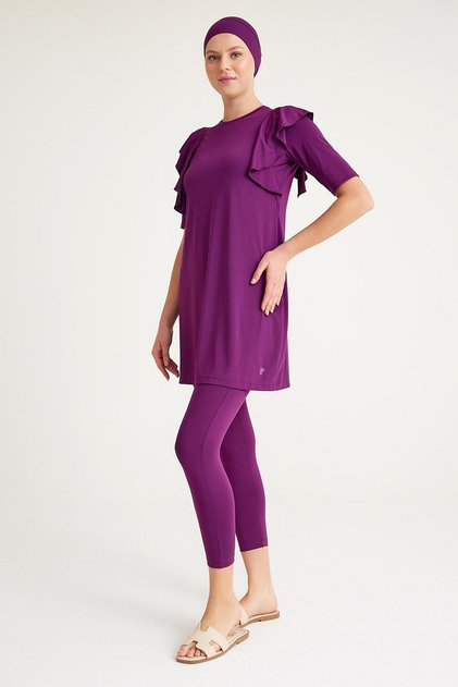 2157_volan Half Covered Lycra 3-Piece Hijab Swimsuit
