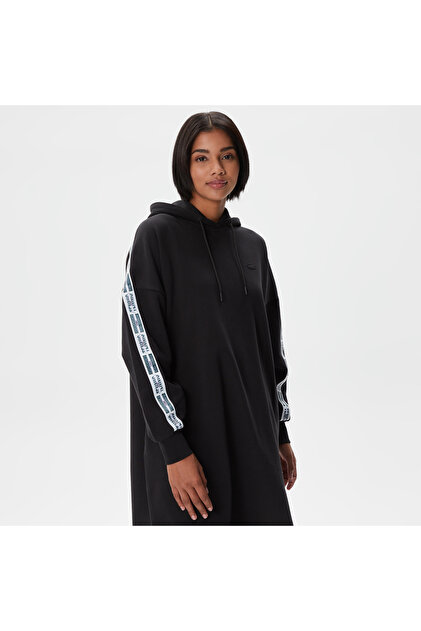 Lacoste Women's Loose Fit Three Quarter Sleeve Hooded Printed Black Dress-  Trendyol