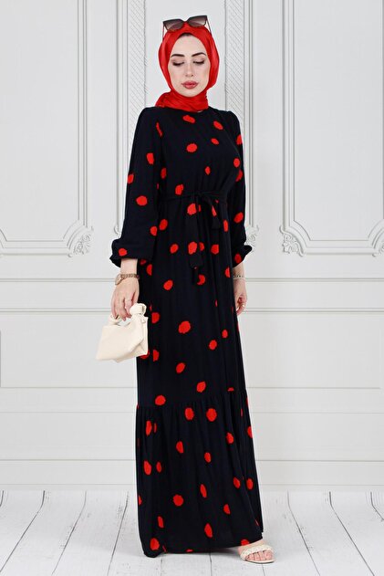 black dress with red hijab Black Claret Red Hijab Evening Dress