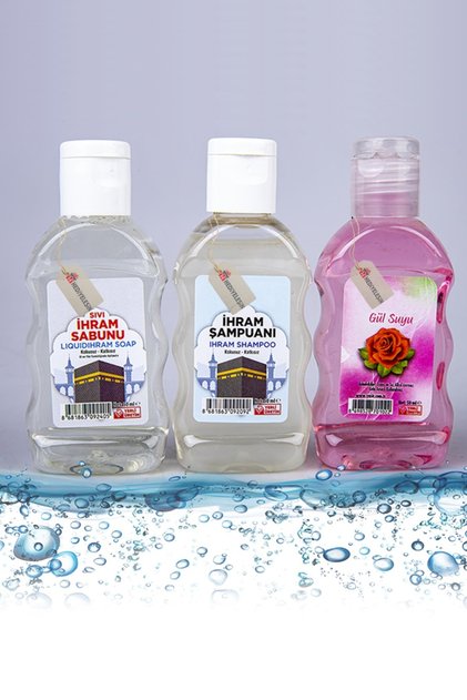 Kokusuz İhram Temizlik Seti, 3'lü Set, İhram Sabunu, Gül Suyu, İhram Şampuanı, 50 ml - 1 SET
