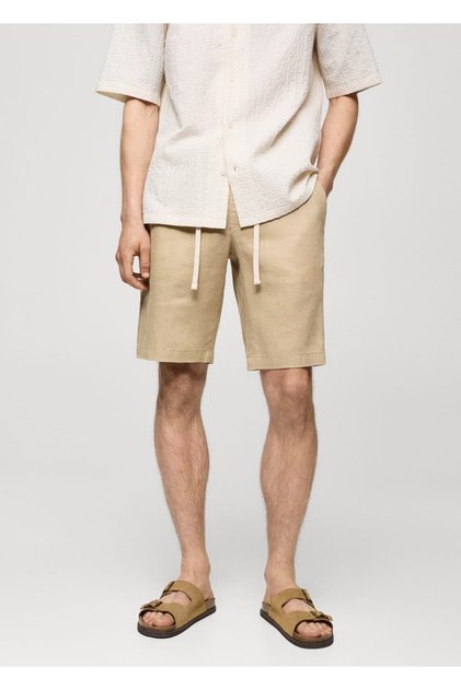 %100 keten beli büzgü ipli bermuda şort