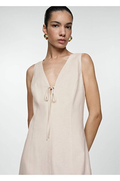 MANGO Short Linen Dress- Trendyol
