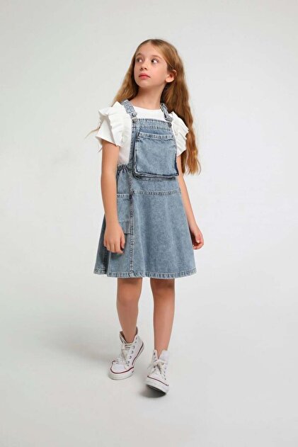Ugly Duck 04-14 Years Girl's Jeans Blue Color Front Pocket Denim Dress-  Trendyol