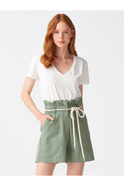 3470 100% Cotton V-Neck Basic T-Shirt-Ecru