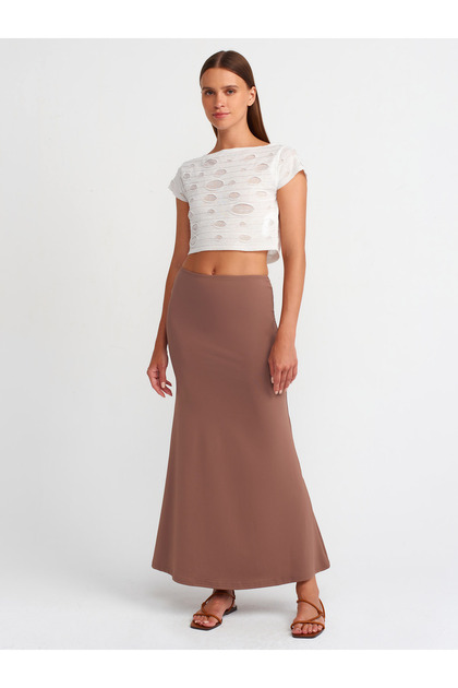 80362 High Waist Maxi Skirt-Brown