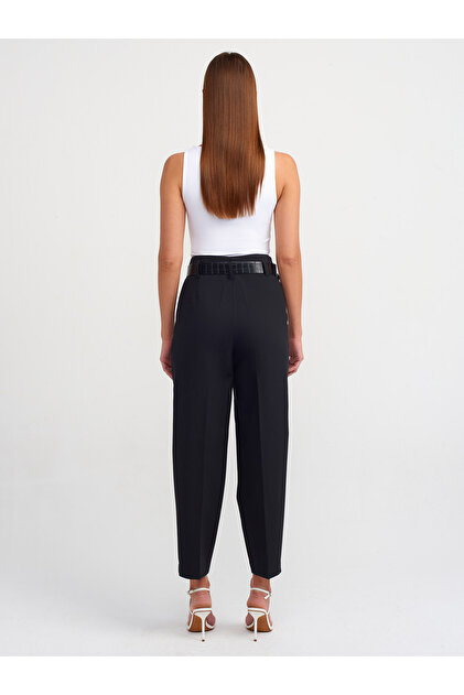 Dilvin 71303 Belted Carrot Fit Pants-Black- Trendyol