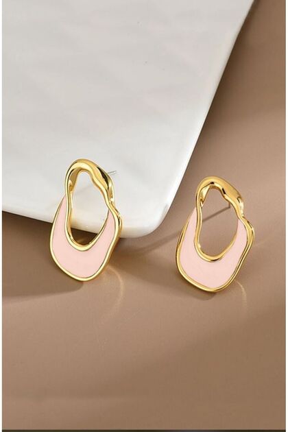 Asymmetric Powder Enamel Gold Color Earrings