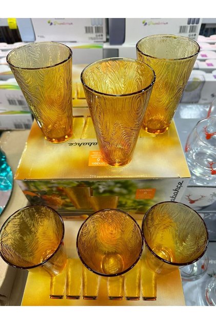 Linden 6'lı Meşrubat Bardağı - Amber Renkli P520476-1117254